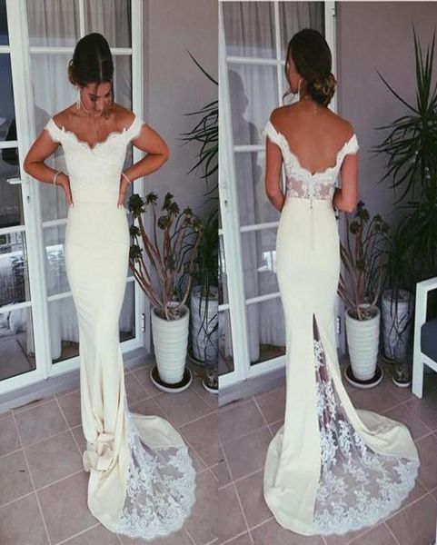 

offtheshoulder white evening dresses 2019 new sweep train backless mermaid lace formal prom party gowns selling custom 7014982, Black;red