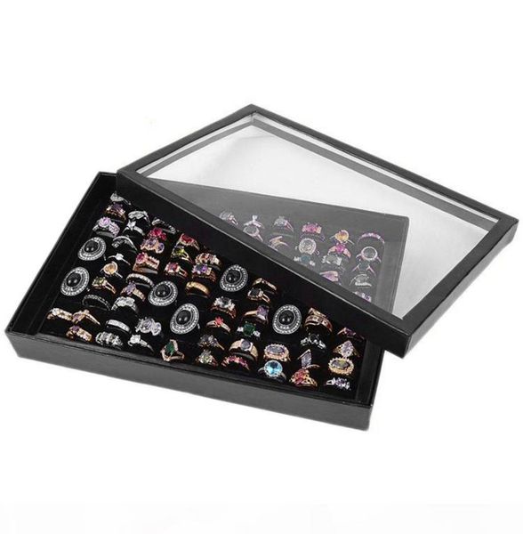

100 grids ring display box jewelry tray case portable jewelry ring carrying tray holder cufflink storage box organizer9383637, Black;white