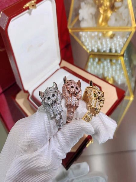 

whole designer new fashion cz diamonds black spot animal punk leopard ring s925 silver party jewelry for women3178178, Golden;silver