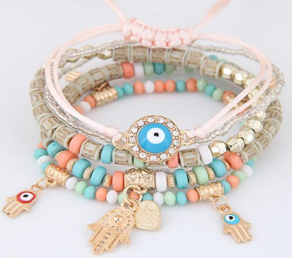 

kabbalah fatima hamsa hand evil eye charms bracelets bangles multilayer braided handmade beads pulseras for women men5190283, Golden;silver