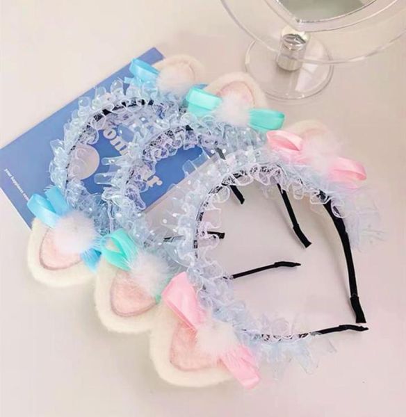 

lovely cat ear headbands with bowknot masquerade halloween cat ears headwear lolita cosplay for girl costume party hair accessorie7853946, Silver