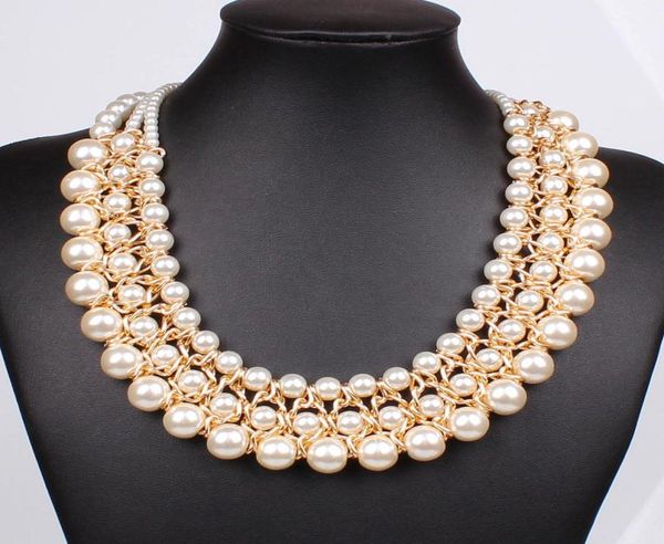 

trendy classic statement necklace multi strand 3 layers pearl beaded necklaces fashion women statement choker necklace jewelry5035872, Silver