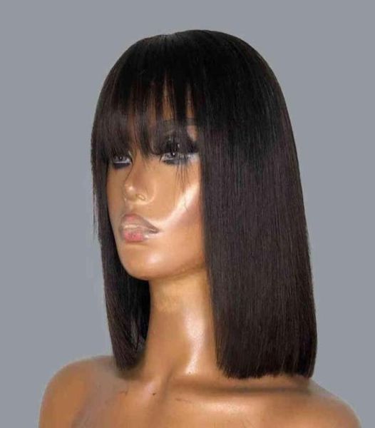 

straight bob wig with bangs bone human hair s for women full machine made s fringe 816 inches 22060943043528971561, Black;brown