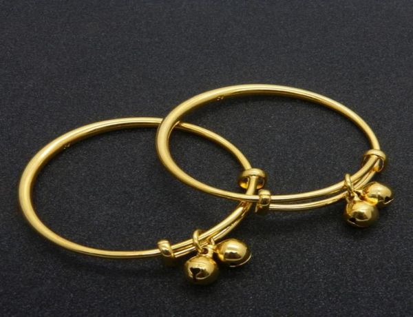 

good polished 24k yellow gold filled 3mm baby bell bracelet bangle 2pcslot inner diameter 185inch3548003, Black