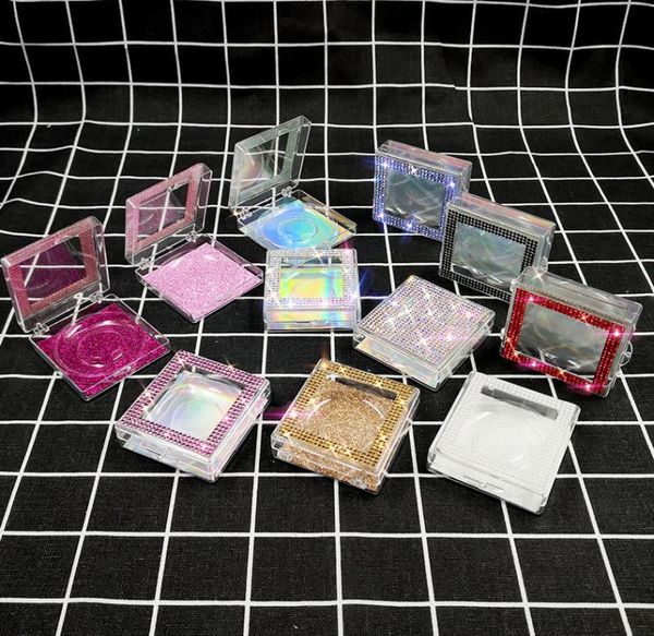 

whole bling eyelash packaging diamond glitter square false eyelashes packaging box empty eyelash box case fake eye lashes plas1265403