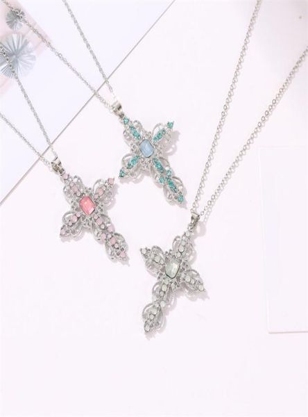

cross pendant necklace for women men imitation diamond necklaces whole jewelry long chain cross necklace4196301, Silver