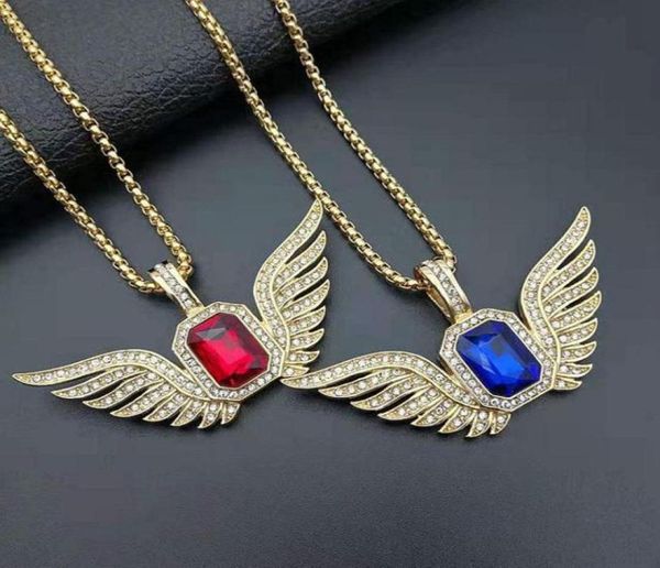

pendant necklaces hip hop gold color neckaces cubic zirconia paved bling iced out angel wing pendants necklace for men rapper jewe3666235, Silver