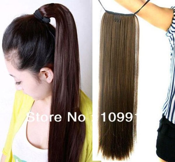 

womens long straight hair piece steel synthetic ponytail hair extensions new lx00044376874, Black;brown