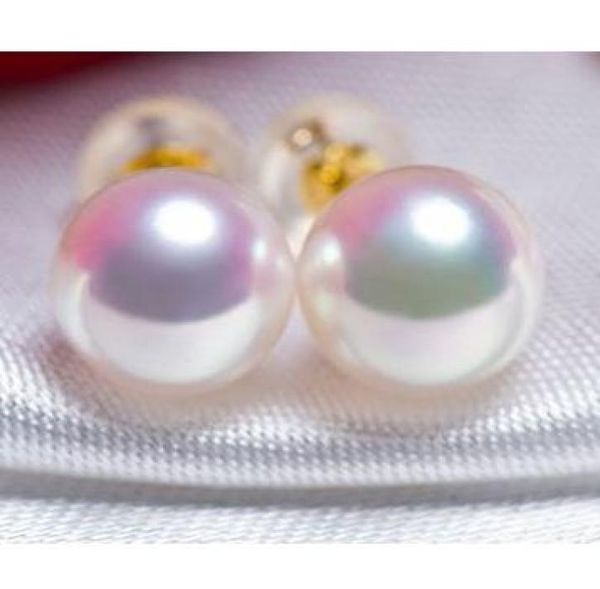 

beautiful south sea round white 910mm pearl earring 14k gold6860933, Golden;silver