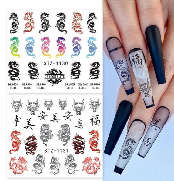 

dragon snake nail stickers red black gothic design water slider chinese manicure nails art decor chstz111411372674256