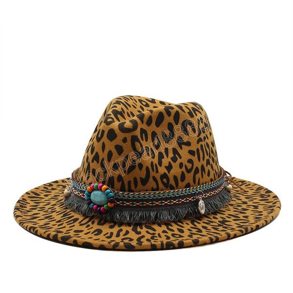 

new autumn winter fashion leopard printing jazz fedoras men women vintage trilby cap leisure big brim felt panama hat, Blue;gray