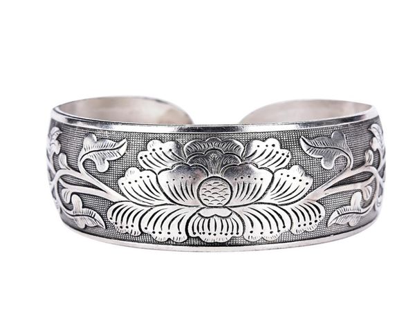 

new tibetan tibet flower bangle for women beautiful peony bracelet cuff hand jewelry6894705, Black