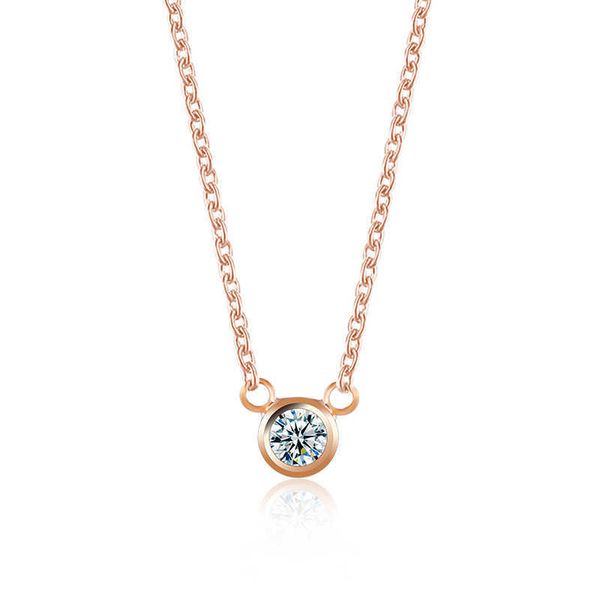 

princess round cut cubic zirconia new simple diamond necklace cz zircon chain accessories rose gold color aesthetic pendant jewelry collars, Silver
