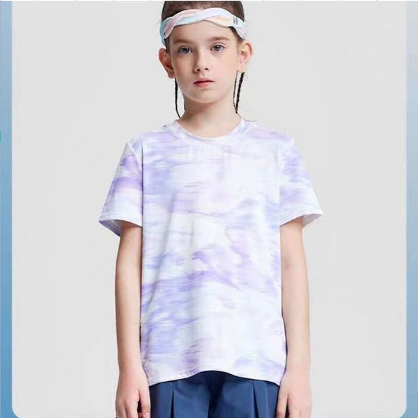 

lulu girls short sleeves summer new children's and girls' back swallowtail tie yoga suit quick dried sports fitness suit