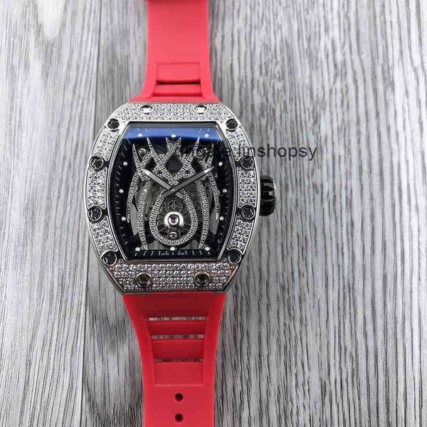

amens business fashion trend fully automatic mechanical milles watch refined steel full diamond luminous wine barrel richa ln75, Slivery;golden