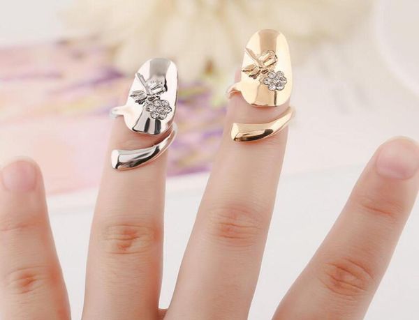 

10pcs/lot exquisite cute retro queen dragonfly design rhinestone plum gold/silver ring finger nail rings epacket 971119