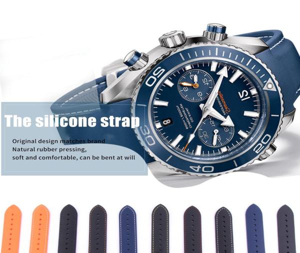 

20mm 22mm watch strap bands blue orange black waterproof silicone rubber watchbands bracelet clasp buckle for omega planetocean t4221790, Black;brown