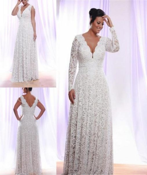 

plus size lace wedding dresses with removable long sleeves v neck bridal gowns floor length a line wedding gown9256754, White