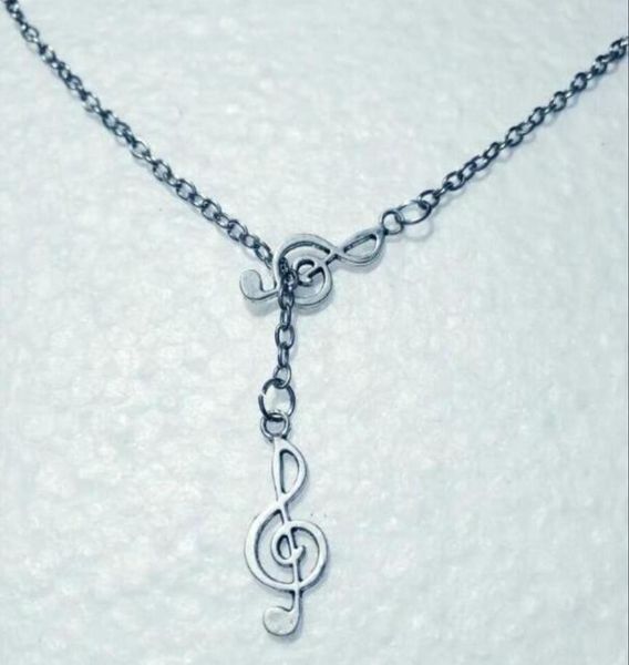 

fashion vintage silver double notes treble clef pendant adjustable cross lariat necklace for women men punk goth jewelry gift 855988029