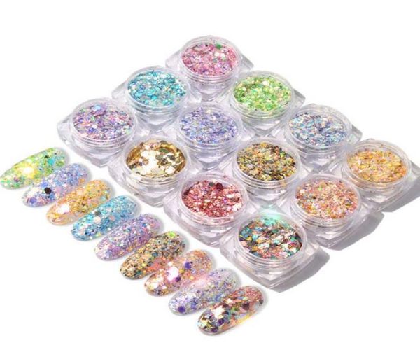 

mixed size nail glitter powder sequins colorful holo nail sequins gold silver holographic powder diy nail art decor2996564, Silver;gold