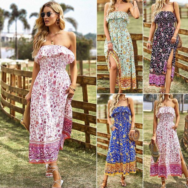 

diyun tube printed dress summer bohemian casual vacation style long, Black;gray