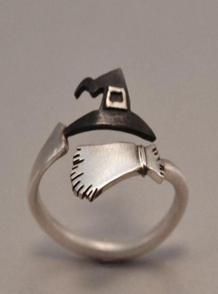 

cluster rings fashion halloween ghost witch hat broom opening ring creative copper jewelry for women girls party accessary wholesa5620427, Golden;silver
