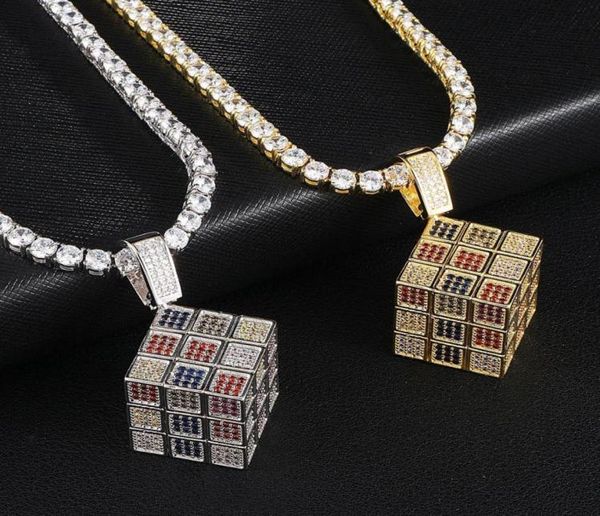 

iced out magic cube pendant multicolor micro pave cubic zircon necklace for men women gifts fashion hip hop jewelry x05098342177, Black