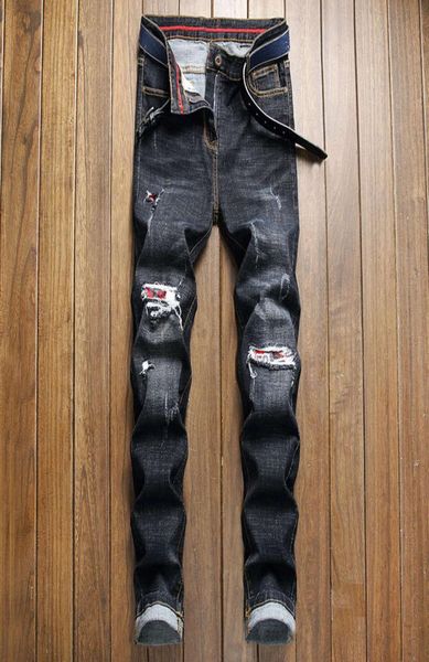 

2021new jeans with holes small straight slim stretch balman men039s pants2992513, Blue