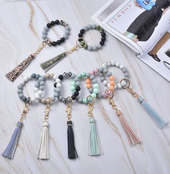 

silicone wooden beads key chain multicolor tassel bracelet keyring large circle keychains wristlet jewelry3897684, Slivery;golden