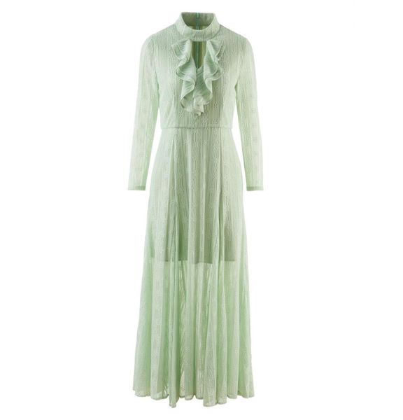 

highquality spring ruffled lace stitching runway dress0126654008, Black