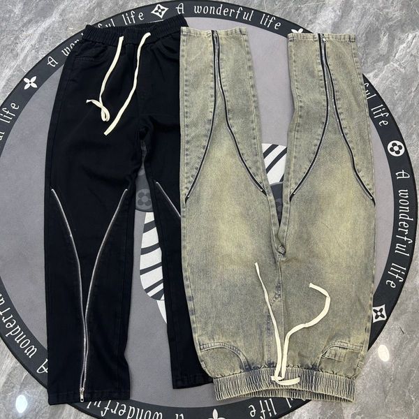 

23-social trend men's popular jeans american high * street style elastic waist drawstring design with a mid waist straight tube 217, Blue