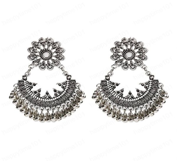 

vintage flower earrings for women brincos ethnic boho bells tassel jhumka earrings indian jewelry7636161, Silver