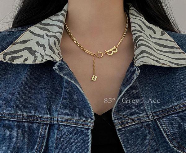 

classic b letter titanium steel short necklace for woman 2021 new gothic korean jewelry hip hop party girl039s clavicle ch5302043, Silver