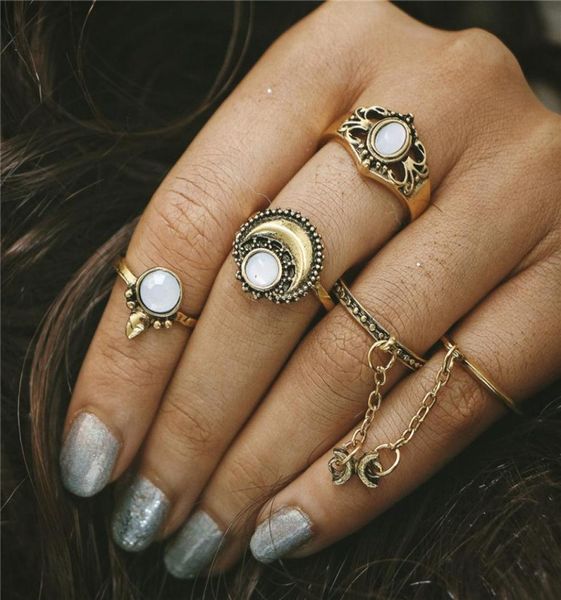 

new boho knuckle rings for women girls vintage silver gold 5pcsset midi finger rings sets opal ring jewelry party gifts hz8152268