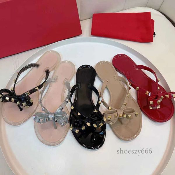 

2023 fashion leather suede ladies sandalswomen's black bow flip-flops quality sandals summer beach riveted slippers fashion casual