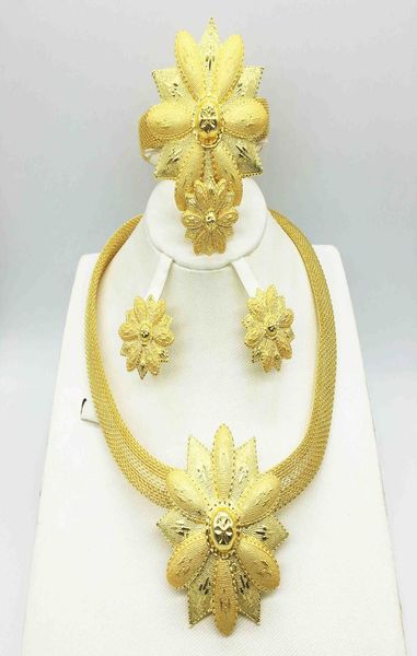 

fashion wedding dubai africa nigeria african jewelry set goldcolor necklace earrings romantic woman bridal jewelry sets lj2009094967312, Slivery;golden