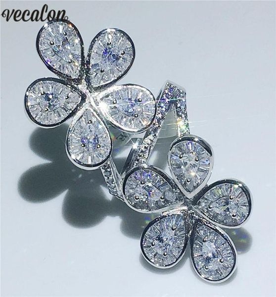 

vecalon big flower ring 925 sterling silver water drop diamond engagement wedding band rings for women finger jewelry4858381, Slivery;golden