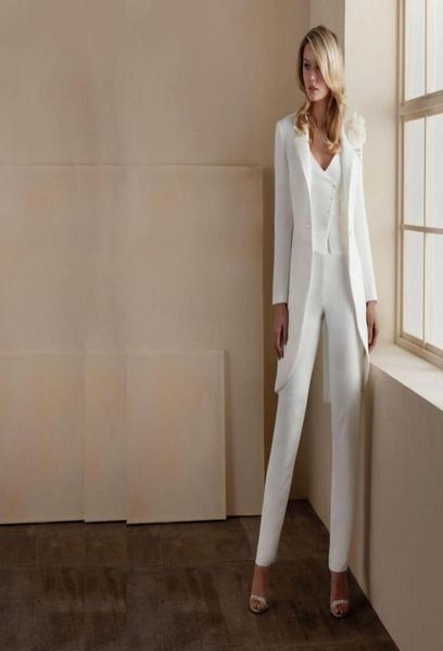 

white three pieces mother of the bride suits v neck long sleeve jacket ankle length pants wedding guest formal outfit5279300, Black;red