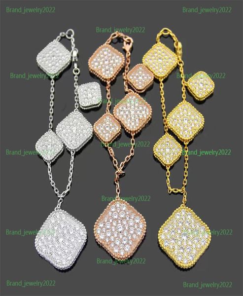 

brand classic designer chain bracelet irregular five flower fourleaf clover bracelet luxury full diamond crystal woman bracelets 2320965, Black