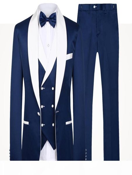 

2020 blue men wedding suits brand fashion design real groomsmen white shawl lapel groom tuxedos mens tuxedo wedding prom suits 3 p3030563, Black;gray