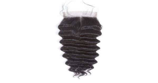 

4x4 deep wave lace closure real hair wig whole dropship from china9090662, Black