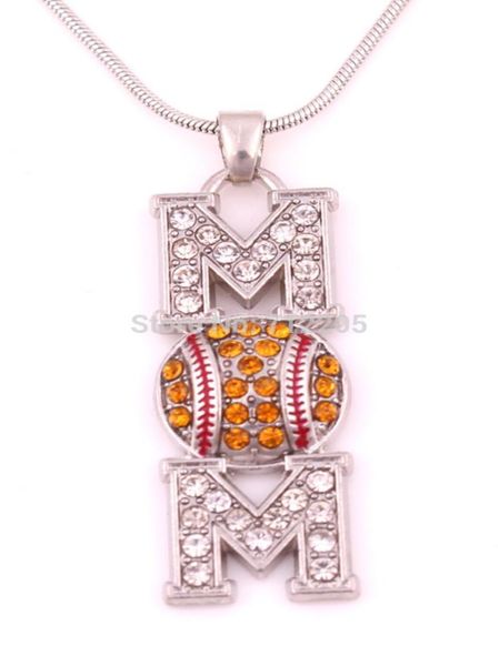 

new arrival 30pcs a lot zinc studded with sparkling crystals softball mom pave crystal pendant chain necklace8961364, Silver