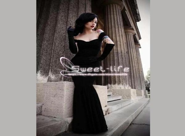 

2019 black evening dress mermaid solid off shoulder sleeveless velvet celebrity ball gown bridal party formal prom dresses4353176, Black;red