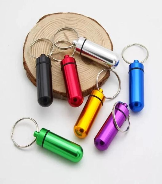 

14mm52mm portable waterproof mini aluminum pill case keychain jewelry tablet storage box bottle cases holder 190920, Red;brown