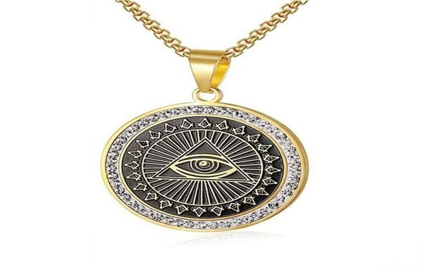

pendant necklaces male zircon hip hop stainless steel masonic symbol pendants for womenmen gold color mason fashion jewelr1621194, Silver