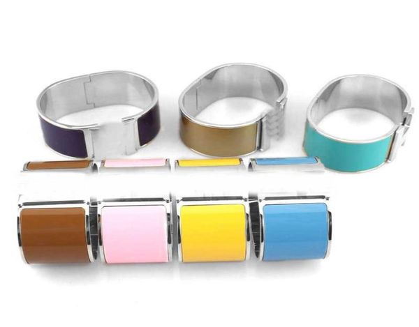 

2022 33mm wide charm bangle band bracelet with colorful enamel desgn for women wedding jewelry gift have stamp ps72061717424, Black
