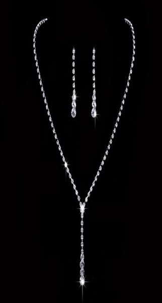 

african jewelry set crystal tennis drop necklace set new rhinestone necklace earrings bridal bridesmaid wedding jewelry sets2374019, White