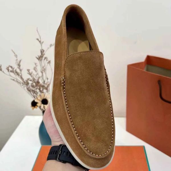 

lp loafers flat low mens casual shoes suede cow leather oxfords loro piana moccasins rubber sole mens casual shoes with box, Black