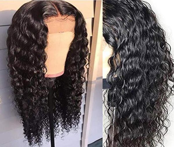 

13x4 lace closure simulation human hair wig water wave synthetc lace front wig for women pre plucked density 150 wet and wavy wig16125325, Black;brown
