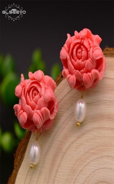

glseevo natural fresh water white pearl stud earrings for women coral powder earrings luxury fine jewelry aretes de mujer ge0412 25823214, Golden;silver